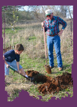Kid and grandfather digging